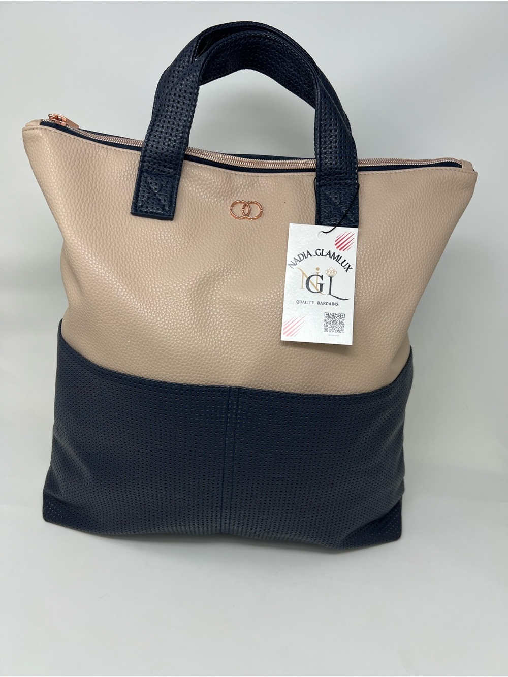Caboodles Life & Style Essential Tote Bag Padded Navy/Beige Computer Bag Large